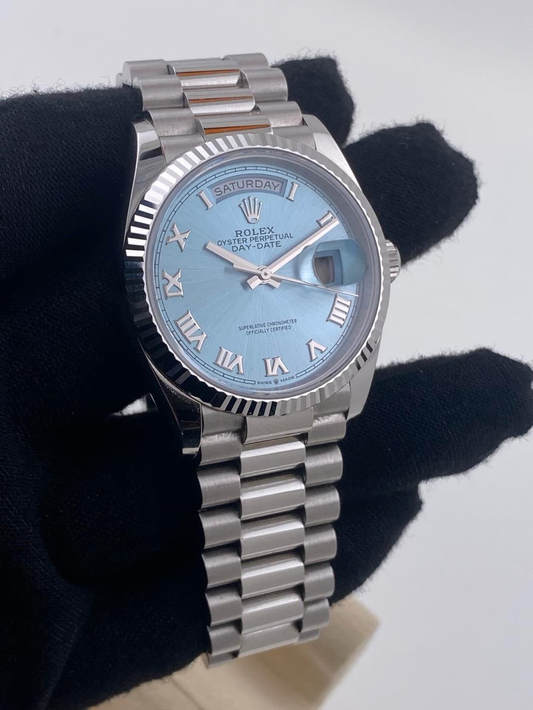Rolex Day-Date 36 “Ice Blue” Platinum (6/2024) – View 5